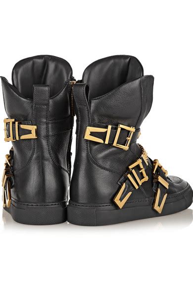 versace embellished leather high-top sneakers net-a|versace clothing line.